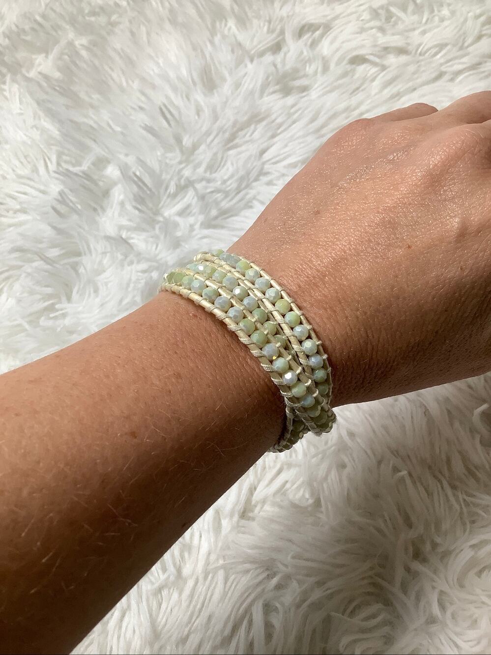 Victoria Emerson Mint Crystal Leather Cord Beaded Wrap Bracelet Boho Chic F18-36